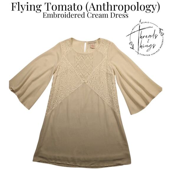 Flying Tomato Dresses & Skirts - Anthropologie Flying‎ Tomato Dress Sm Cream Dainty Lace Boho Embroidery Retro